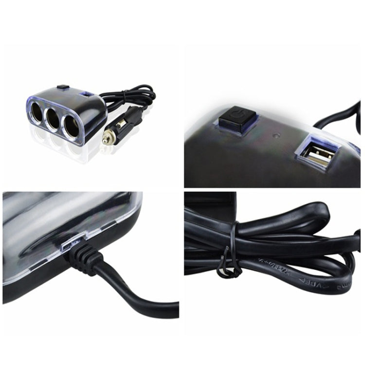 Car Cigarette Lighter Splitter Adapter 3 Socket Cigarette Lighter Splitter Dual USB Car Charger On/Off Switches 12V Car Splitter Adapter