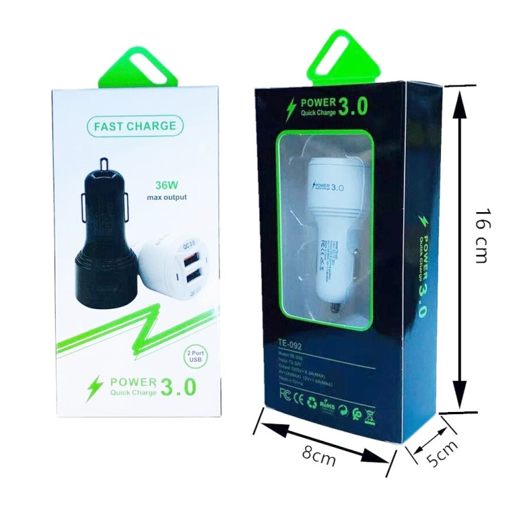 TE-092 36W Dual QC3.0 USB Fast Car Charger