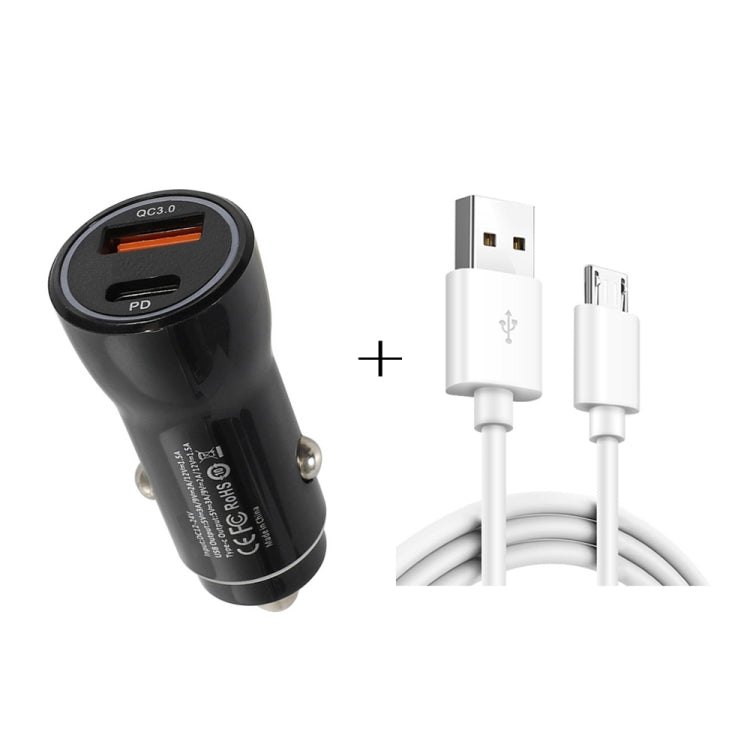 P21 Portable PD 20W + QC3.0 18W Dual Ports Fast Car Charger with USB to Micro USB Cable Kit