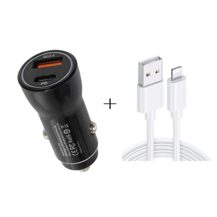 P21 PD 20W USB-C / Type-C + QC3.0 18W USB Fast Car Charger with USB to 8 Pin Data Cable Set