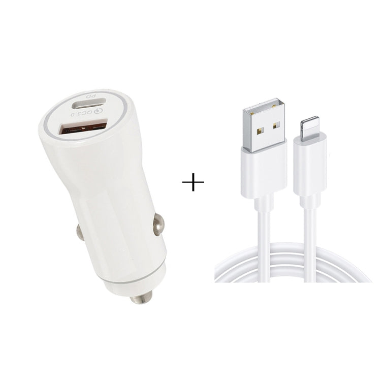 P21 PD 20W USB-C / Type-C + QC3.0 18W USB Fast Car Charger with USB to 8 Pin Data Cable Set