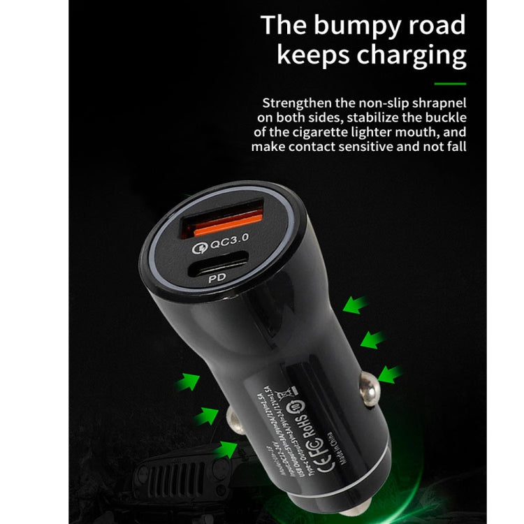 P21 PD 20W USB-C / Type-C + QC3.0 18W USB Fast Car Charger with USB to 8 Pin Data Cable Set