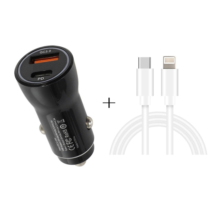 P21 PD 20W USB-C / Type-C + QC3.0 18W USB Fast Car Charger with USB-C / Type-C to 8 Pin Data Cable Set