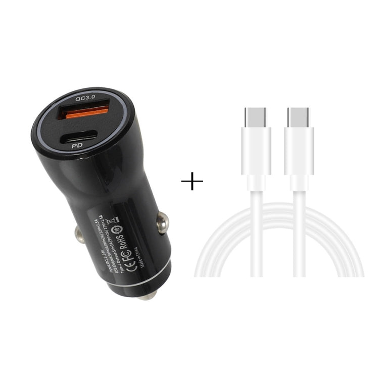 P21 PD 20W USB-C / Type-C + QC3.0 18W USB Fast Car Charger with USB-C / Type-C to USB-C / Type-C Data Cable Set