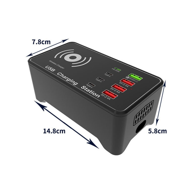 A7 Hochleistungs-100-W-4 x PD 20 W + QC3.0-USB-Ladegerät + 15-W-Qi-Wireless-Ladegerät Smart-Ladestation mit mehreren Anschlüssen