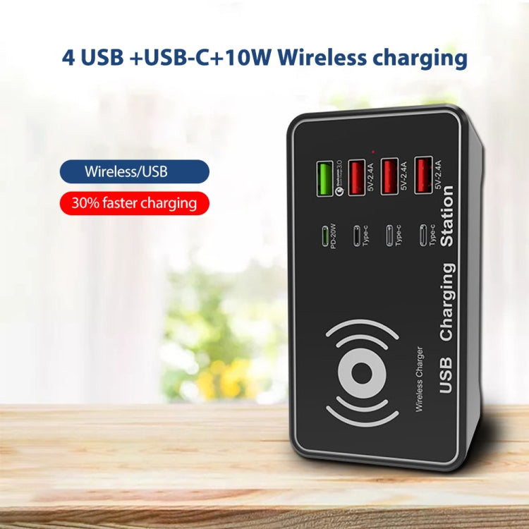 A7 Hochleistungs-100-W-4 x PD 20 W + QC3.0-USB-Ladegerät + 15-W-Qi-Wireless-Ladegerät Smart-Ladestation mit mehreren Anschlüssen