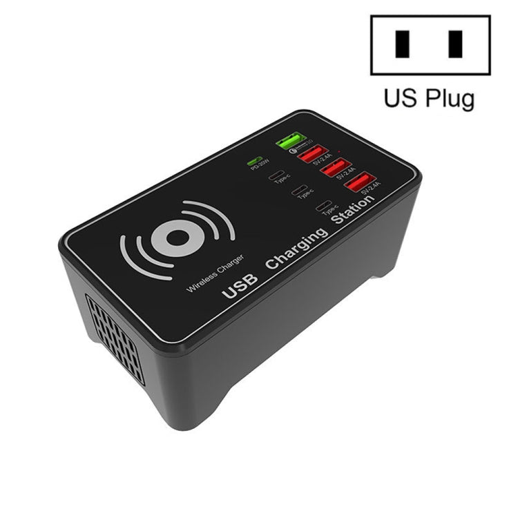 A7 Hochleistungs-100-W-4 x PD 20 W + QC3.0-USB-Ladegerät + 15-W-Qi-Wireless-Ladegerät Smart-Ladestation mit mehreren Anschlüssen