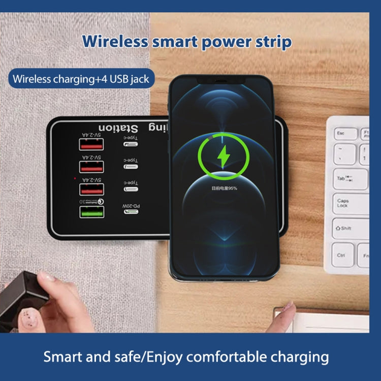 A7 Hochleistungs-100-W-4 x PD 20 W + QC3.0-USB-Ladegerät + 15-W-Qi-Wireless-Ladegerät Smart-Ladestation mit mehreren Anschlüssen