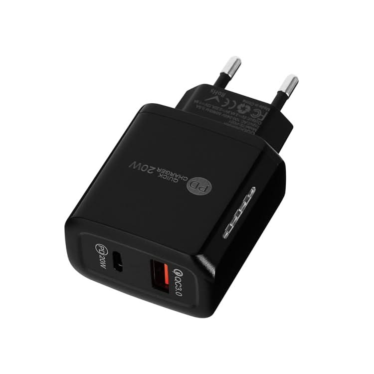 TE-PD01 PD 20W + QC3.0 USB Dual Ports Quick Charger with Indicator Light, EU Plug