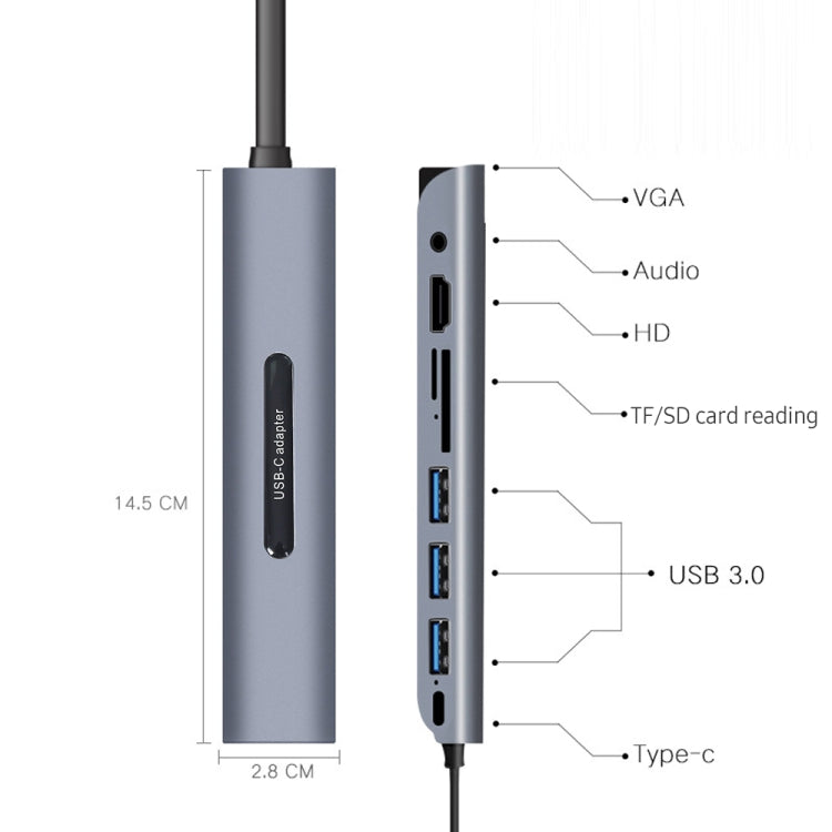 V161B 9-in-1 Type-C to HD / VGA / USB3.0 / SD / 3.5mm Audio / TF Card Reader HUB My Store