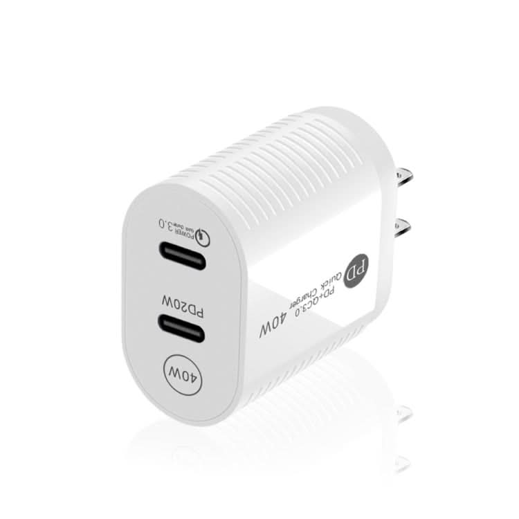 40W Dual Port PD / Type-C Fast Charger for iPhone / iPad Series, US Plug