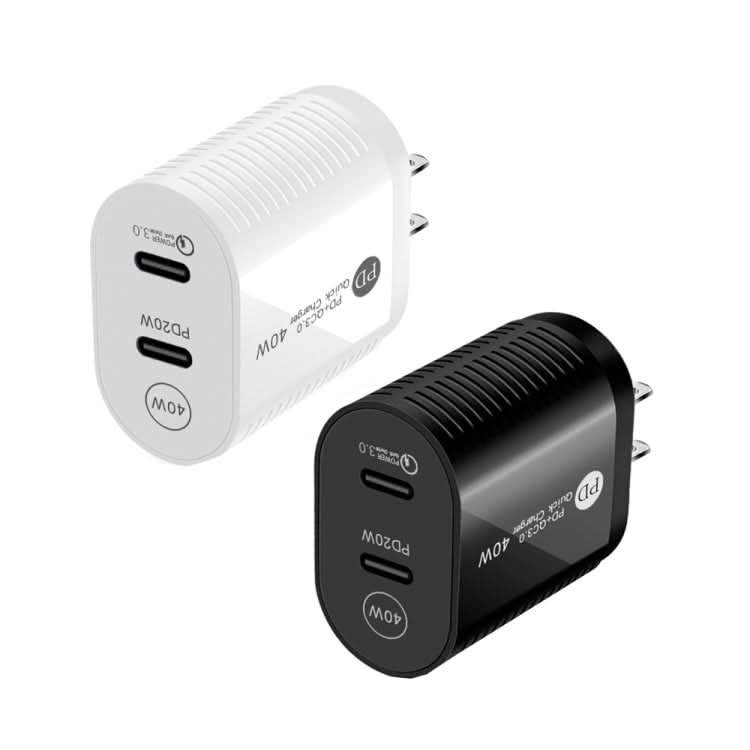 40W Dual Port PD / Type-C Fast Charger for iPhone / iPad Series, US Plug