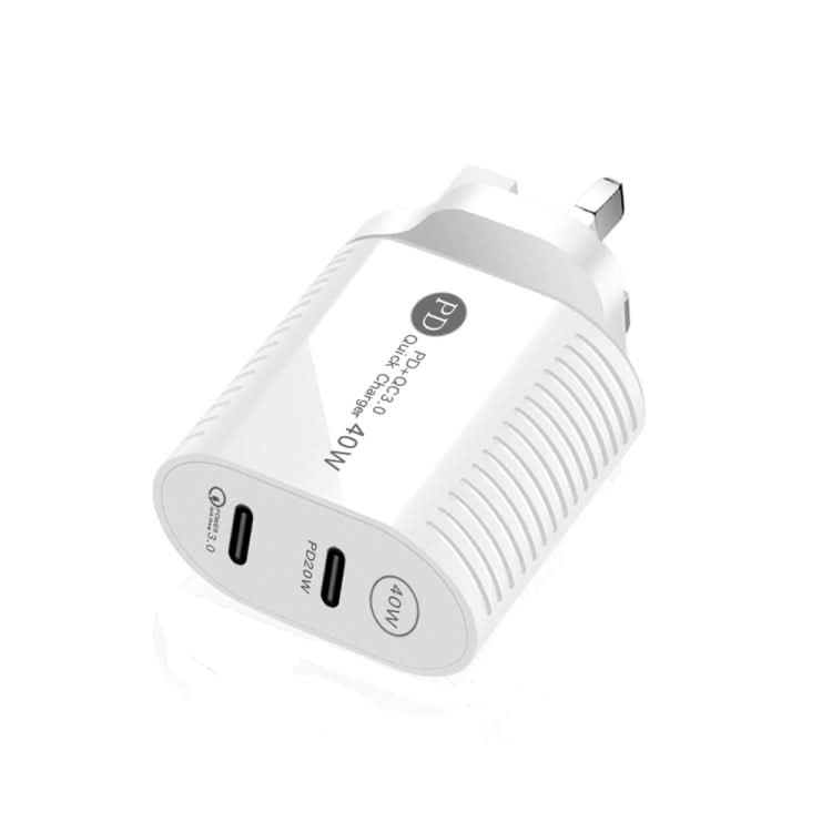 40W Dual Port PD / Type-C Fast Charger for iPhone / iPad Series, UK Plug