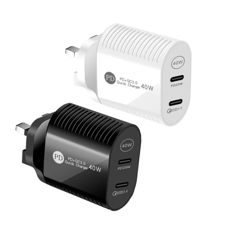 40W Dual Port PD / Type-C Fast Charger for iPhone / iPad Series, UK Plug