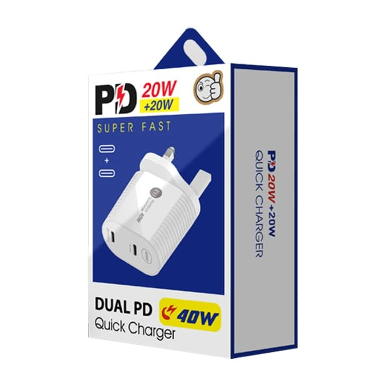 40W Dual Port PD / Type-C Fast Charger for iPhone / iPad Series, UK Plug