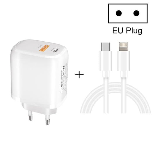 CS-20W Mini Portable PD3.0 + QC3.0 Dual Ports Fast Charger with 3A Type-C to 8 Pin Data Cable