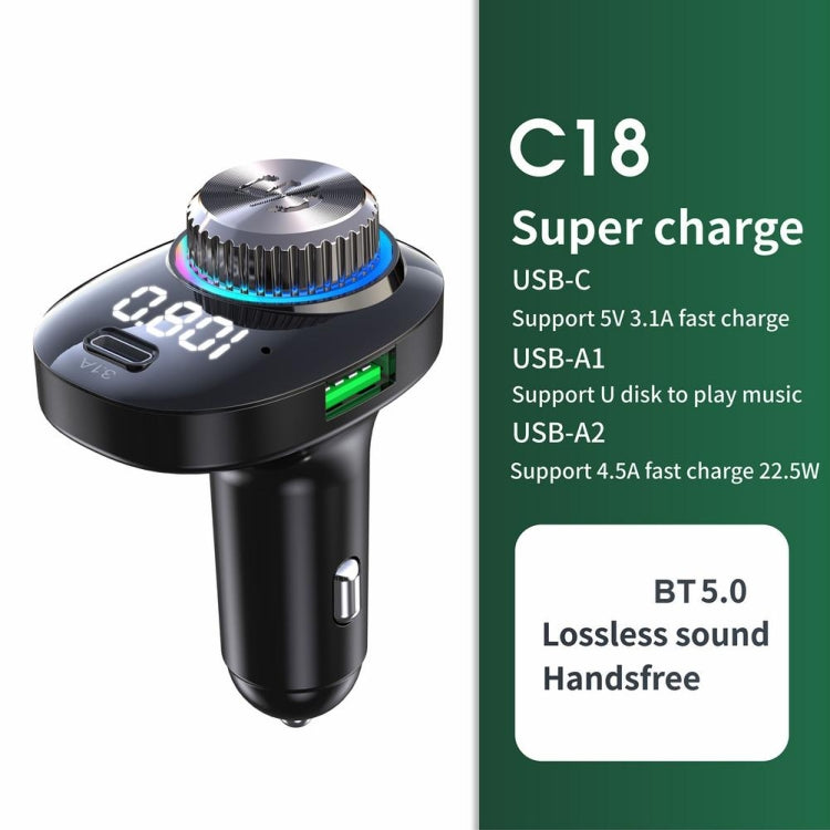 C18 Car Audio Receiver 3.1A Quick Charge USB Device BT 5.0 Color LED Backlight FM Transmitter ÎҵÄÉ̵ê