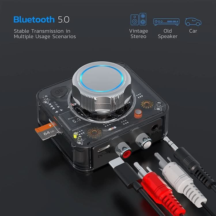 C39 Bluetooth 5.0 Receiver RCA to 3.5mm Wireless Audio Converter Supporrt TF Card