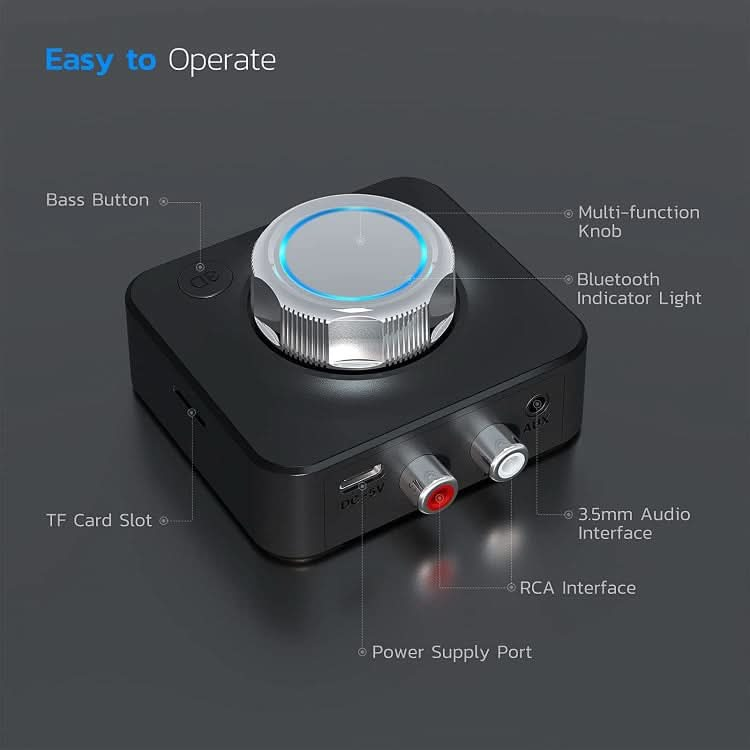 C39 Bluetooth 5.0 Receiver RCA to 3.5mm Wireless Audio Converter Supporrt TF Card