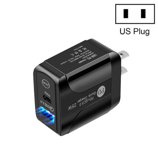 PD25W USB-C / Type-C + QC3.0 USB Dual Ports Fast Charger, US Plug