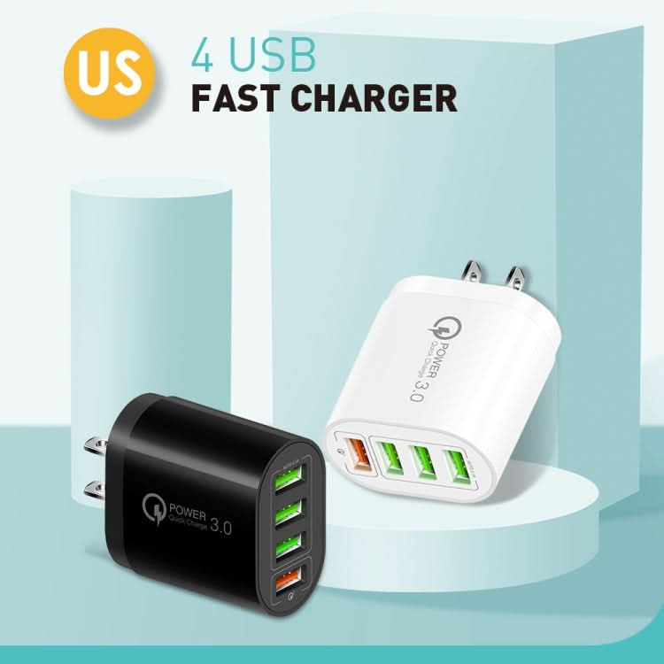 QC-04 QC3.0 + 3 x USB2.0 Multi-ports Charger with 3A USB to 8 Pin Data Cable,US Plug