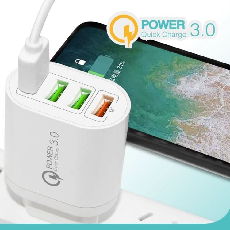 QC-04 QC3.0 + 3 x USB2.0 Multi-ports Charger with 3A USB to 8 Pin Data Cable,US Plug