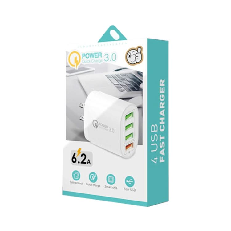 QC-04 QC3.0 + 3 x USB2.0 Multi-ports Charger with 3A USB to 8 Pin Data Cable,US Plug