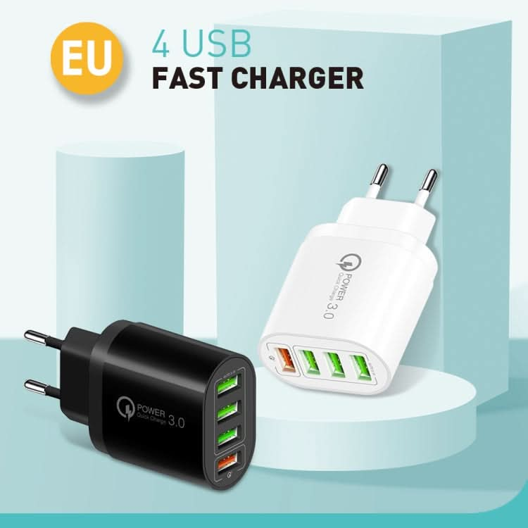 QC-04 QC3.0 + 3 x USB2.0 Multi-ports Charger with 3A USB to 8 Pin Data Cable, EU Plug