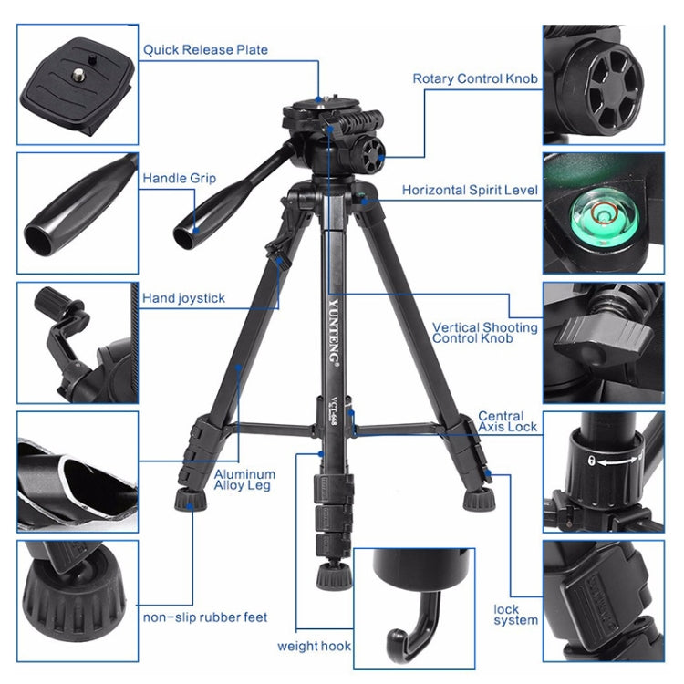 YUNTENG VCT-668 Aluminum Alloy Tripod Mount for 3 dimensional Damping Head