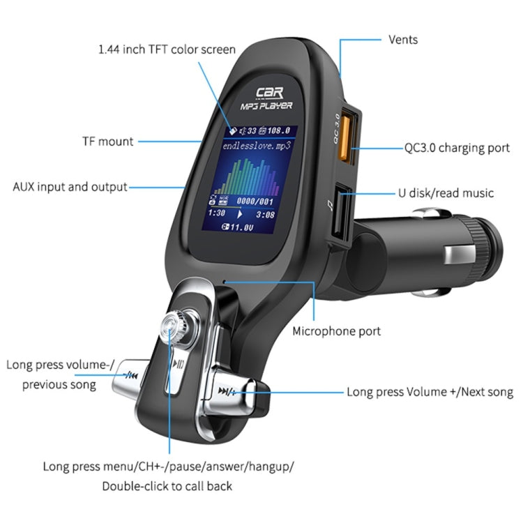 BT28 Car Color Screen Bluetooth MP3 Player AUX FM Transmitter QC3.0 ÎҵÄÉ̵ê