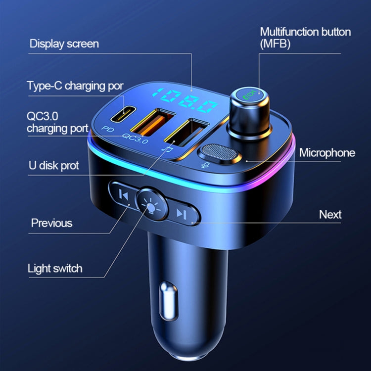 T65 Car Bluetooth FM Transmitter Dual USB Type-C QC3.0 Charger ÎҵÄÉ̵ê