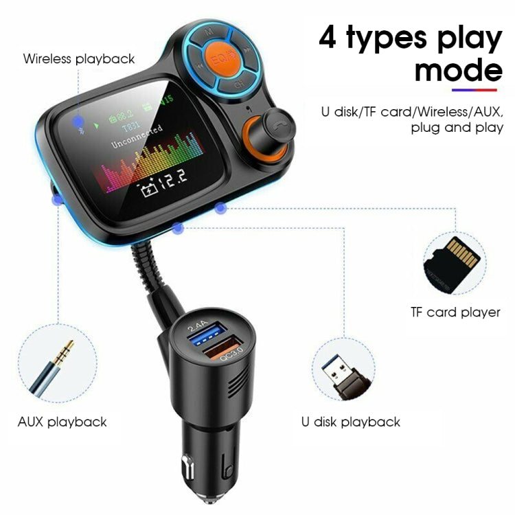 T831 Bluetooth 5.0 Car FM Transmitter Colorful Adapter Car MP3 Player ÎҵÄÉ̵ê