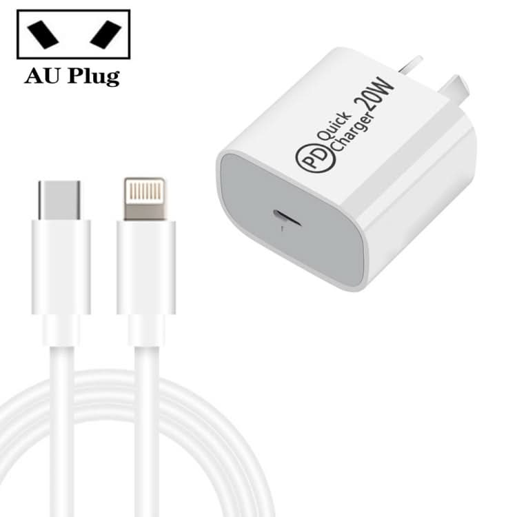 AU-20W PD USB-C / Type-C Travel Charger with USB-C to 8 Pin Data Cable, AU Plug