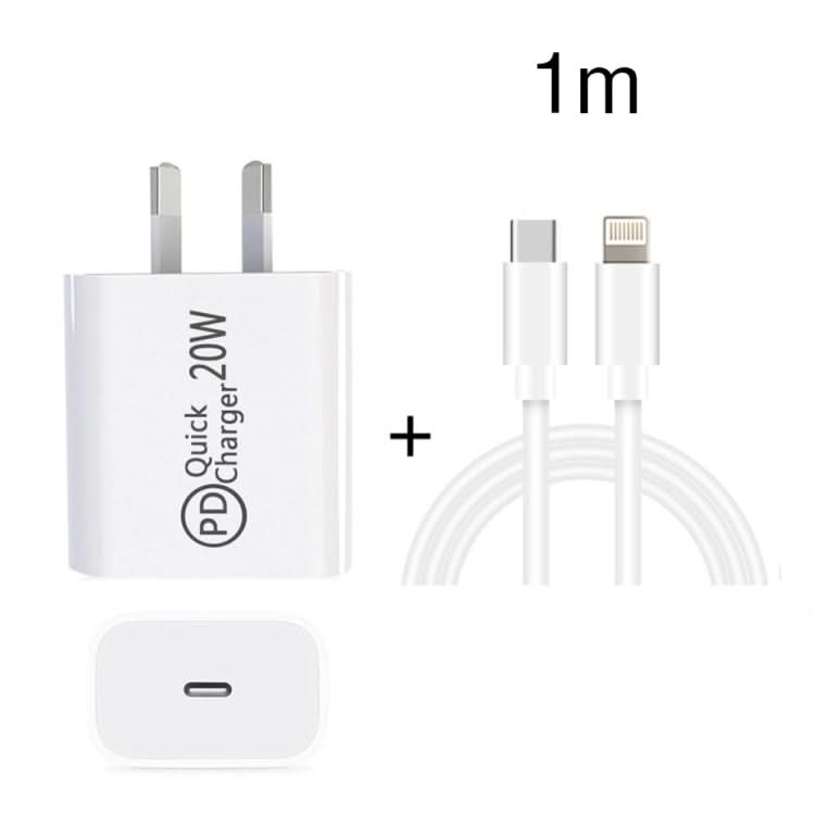 AU-20W PD USB-C / Type-C Travel Charger with USB-C to 8 Pin Data Cable, AU Plug