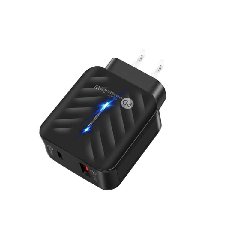 PD03 20W Type-C + QC3. 0 USB Charger with Indicator Light, US Plug