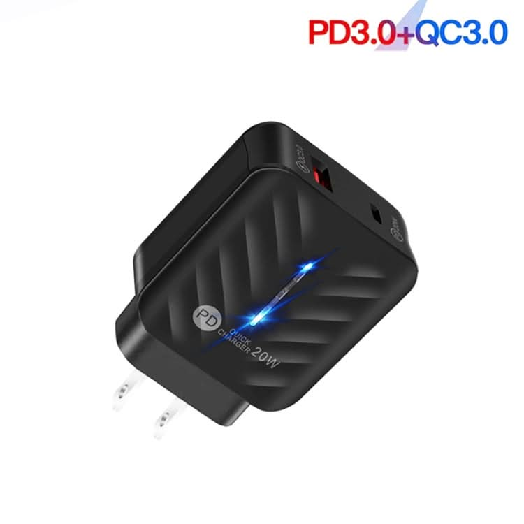 PD03 20W Type-C + QC3. 0 USB Charger with Indicator Light, US Plug