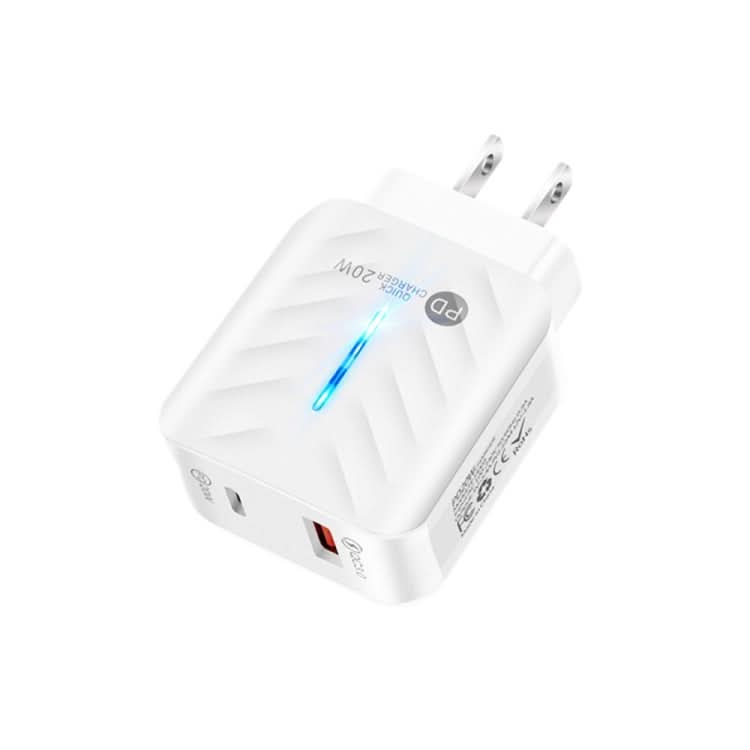 PD03 20W Type-C + QC3. 0 USB Charger with Indicator Light, US Plug