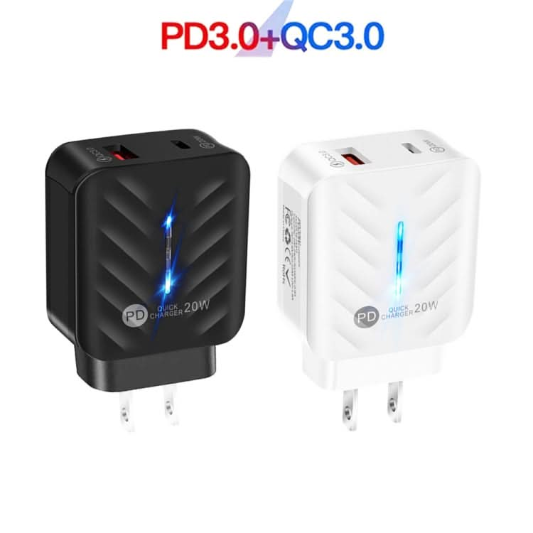 PD03 20W Type-C + QC3. 0 USB Charger with Indicator Light, US Plug