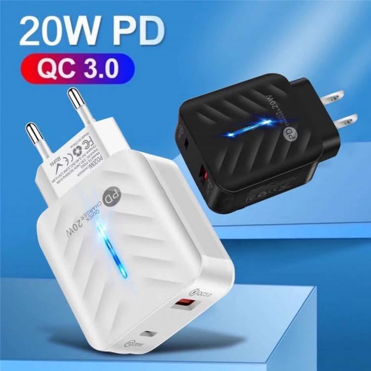 PD03 20W Type-C + QC3. 0 USB Charger with Indicator Light, US Plug