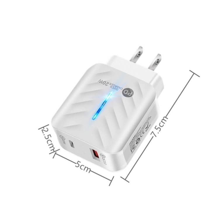 PD03 20W Type-C + QC3. 0 USB Charger with Indicator Light, US Plug