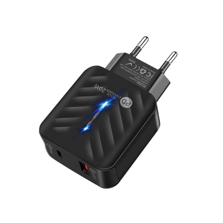 PD03 20W Type-C + QC3. 0 USB Charger with Indicator Light, EU Plug