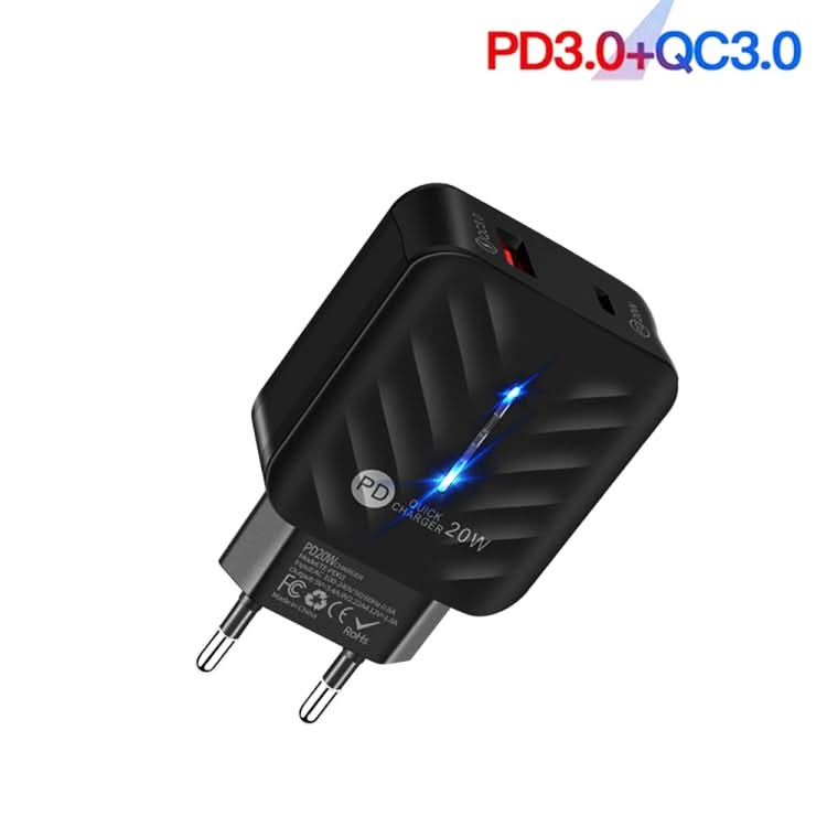 PD03 20W Type-C + QC3. 0 USB Charger with Indicator Light, EU Plug