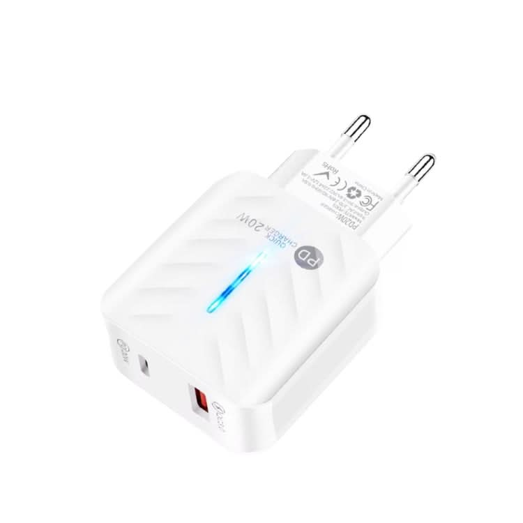 PD03 20W Type-C + QC3. 0 USB Charger with Indicator Light, EU Plug