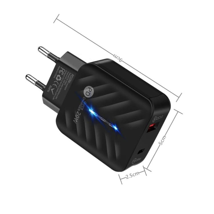 PD03 20W Type-C + QC3. 0 USB Charger with Indicator Light, EU Plug