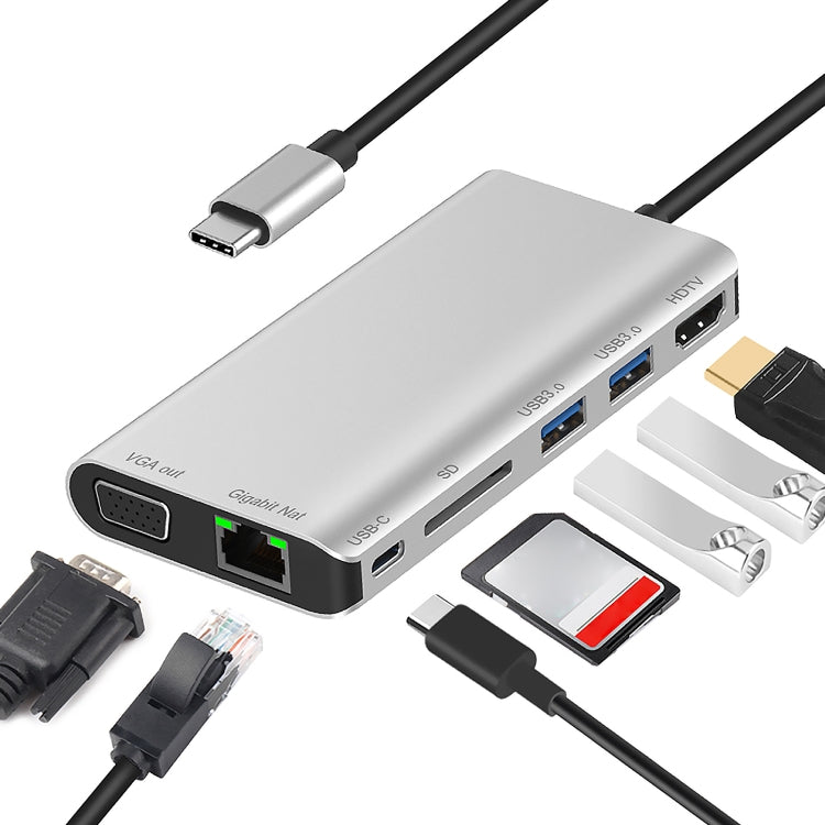 7 in 1 Type-C to RJ45+VGA+Type-C+SD Card Slot+USB3.0 x 2+HDMI Dock Hub Adapter My Store