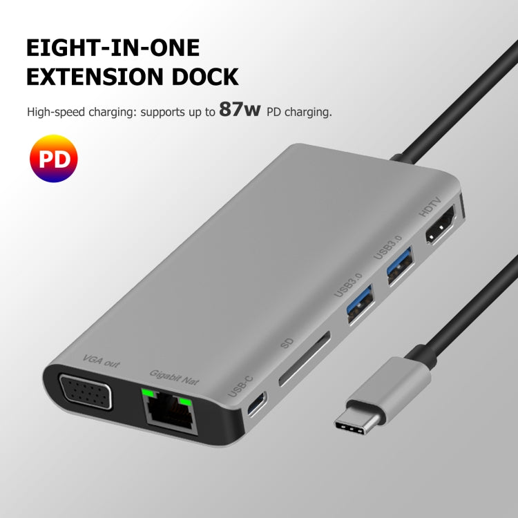 7 in 1 Type-C to RJ45+VGA+Type-C+SD Card Slot+USB3.0 x 2+HDMI Dock Hub Adapter My Store