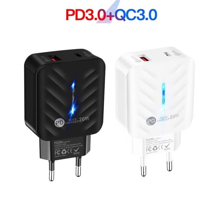 PD03 20W PD3.0 + QC3.0 USB Charger with USB to 8 Pin Data Cable, EU Plug