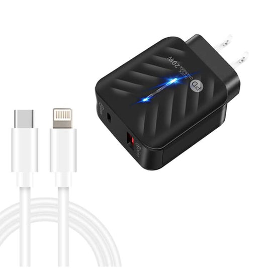 PD03 20W PD3.0 + QC3.0 USB Charger with Type-C to 8 Pin Data Cable, US Plug