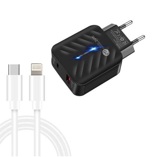 PD03 20W PD3.0 + QC3.0 USB Charger with Type-C to 8 Pin Data Cable, EU Plug