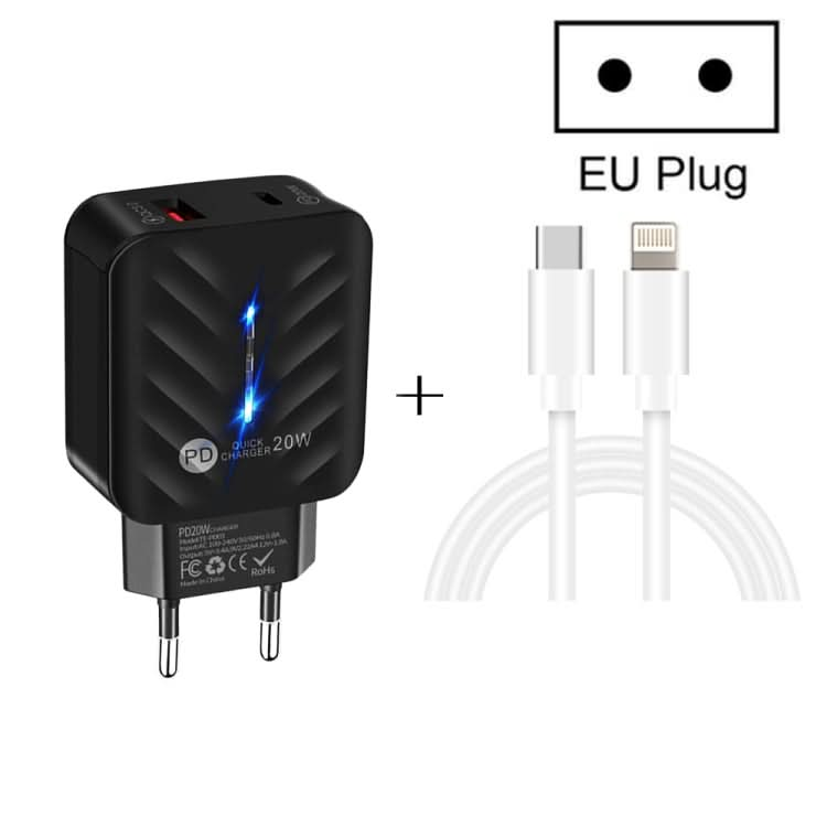 PD03 20W PD3.0 + QC3.0 USB Charger with Type-C to 8 Pin Data Cable, EU Plug